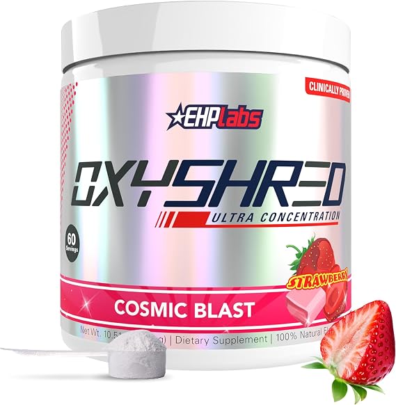 EHP Labs OxyShred Pre Workout Powder - Preworkout Powder with L Glutamine & Acetyl L Carnitine, Energy Boost Drink - Cosmic Blast, 60 Servings