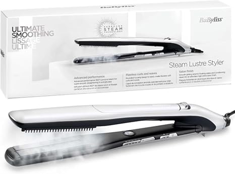BaByliss Steam Luster Styler Steam Straightener with Surround Steam Technology ST595E Pack of 1