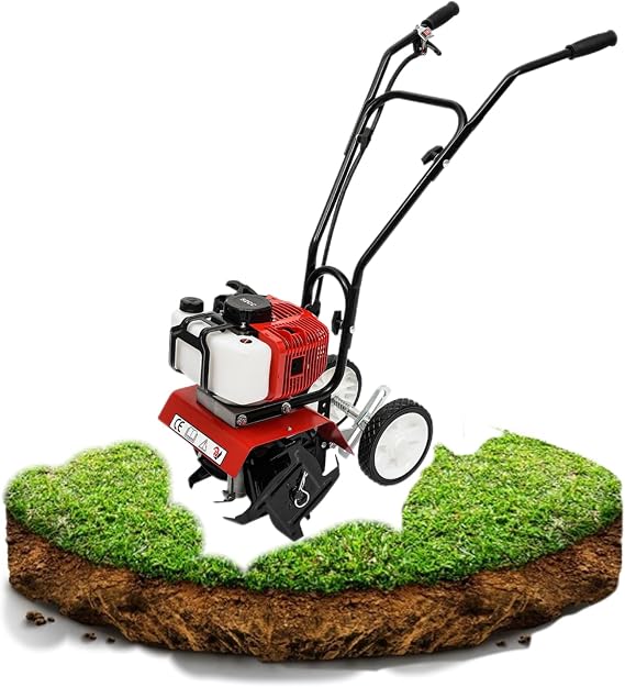 Garden Tiller, 52CC 2 Stroke Cultivator, 1700W 6500-7000R/Min Gas Powered Hand Rotary Cultivator Rototiller, W/0.22Gal Visual Fuel Tank, for Plowing, Tilling, Furrowing, Weeding Etc