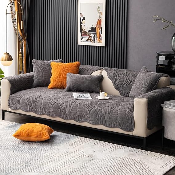 Soft Sofa Covers With Peninsula Non-Slip Fabric 1 2 3 4 Seater Couch Covers, Washable Fluffy Covers Corner Sofa Slipcover Furniture Protector For Living Room(28"x59"/70x150cm,Gray)