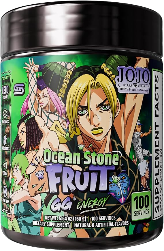 Gamer Supps GG Energy - JoJo's Ocean Stone Fruit (100 Servings) - Keto Friendly Gaming Energy and Nootropic Blend, Sugar Free + Caffeine + Vitamins + Immune Support, Powder Drink