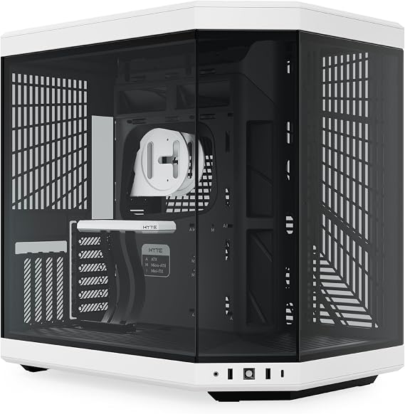 Hyte Y70 Modern Aesthetic Gaming PC Case - Panoramic Glass | High Vented Design | Cable Management | Dual Chamber ATX Mid-Tower Chassis | 10 Fan Capacity | Luxurious PCIe 4.0 Riser Cable - Black/White