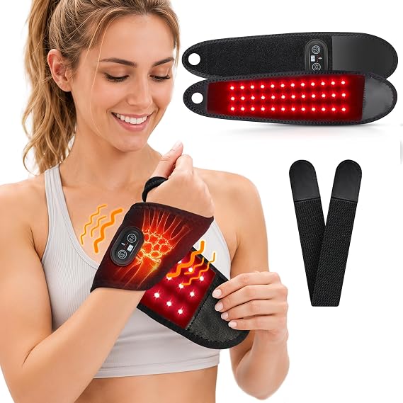 Red Light Therapy for Wrist 36 LEDs 5 Heat 5 Vibration, 3000mAh Controller