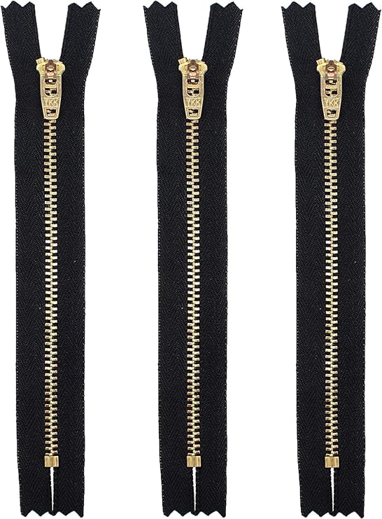 7" YKK Pants Brass Zipper #4.5 - Black (3 Zippers)