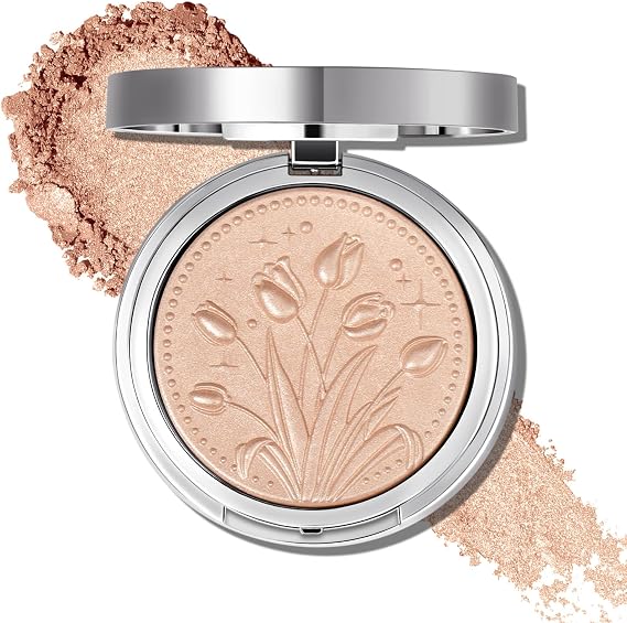 UCANBE Sparkle Bomb Baked Highlighter, Powder Highlighter Makeup, High Glossy Illuminator Palette for Face & Body, Weightless and Buildable (04 Champagne)