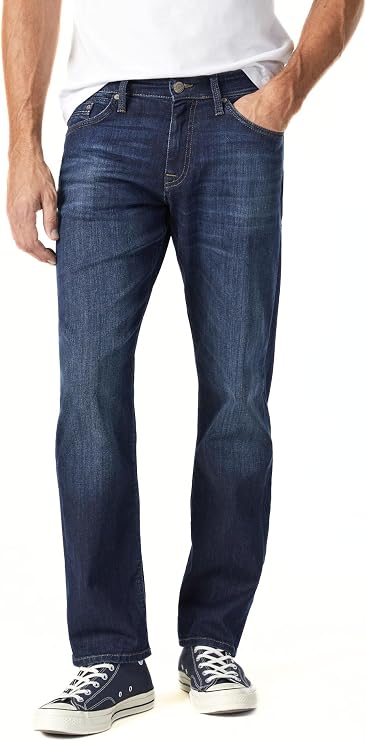 Mavi Mens Myles Mid-Rise Straight Leg Jeans Relaxed Fit Cotton Work Jeans for Men, Comfortable Mens Pants