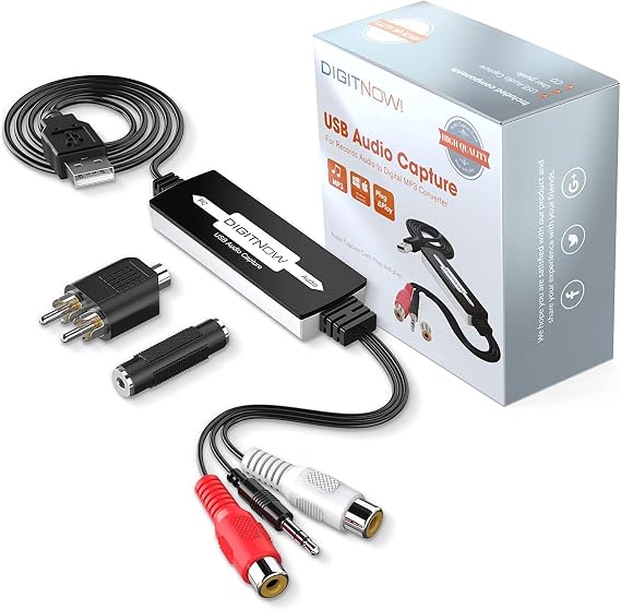 DIGITNOW USB Audio Capture Card Grabber Vinyl Cassette Tape to Digital MP3 Converter for Mac & Windows 10/8.1/8/7/Vista/XP