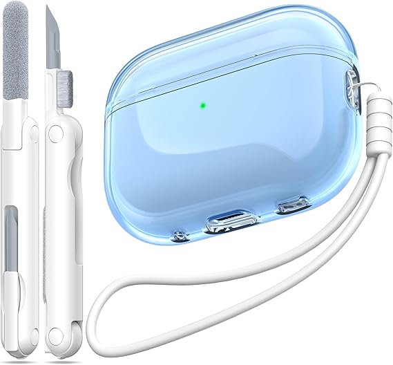Airpods Pro 2nd Gen / 1st Generation Case Cover, Compatible with Airpods Pro Case Gen 2 USB C Charging Port, Clear Soft Transparent Military Grade Shockproof Case, Clear Blue