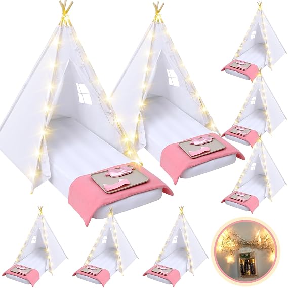 Windyun 8 Pack Kids Sleepover Teepee Tents for Slumber Party, White