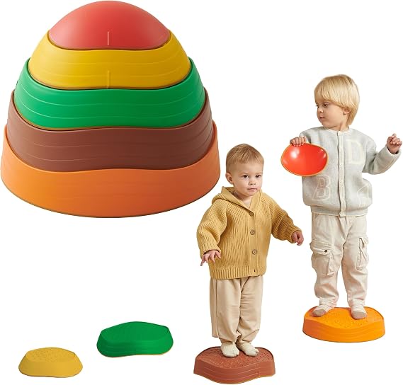 Balance Stepping Stones for Kids Pack of 5 | Rainbow Color Obstacle Set | Non-Slip Indoor Climbing & Jumping Activity Toy for Ages 3+