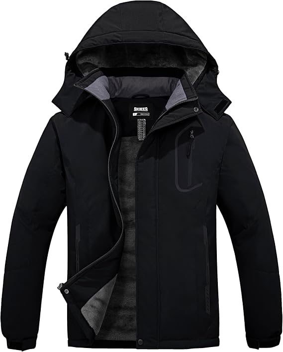 Skieer Men's Mountain Waterproof Ski Jacket Winter Rain Jacket Warm Fleece Snow Coat