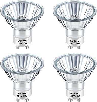 GU10 Halogen 50W Bulbs, Dimmable MR16 GU10C 120V 50W for Track, Recessed, Accent Light, Range Hood Light Bulbs, 2700K Warm White, Pack of 4