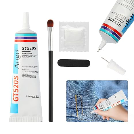 60ML(2oz) Fabric Glue Permanent Washable Clear Clothing Glue,Strong, Waterproof for Fabric Repair Patches, Clothes, Denim, Leather, Polyester, Fabrics, Doll Repair, Cotton