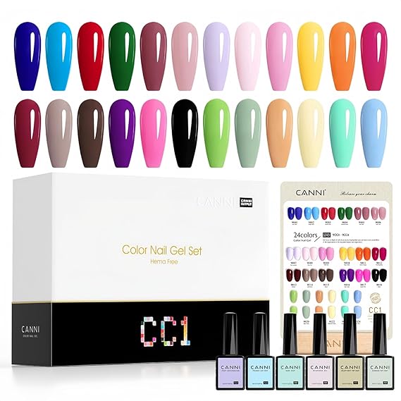 CANNI CC1 30Pcs 9ML Gel Nail Polish Set, Black Hot Pink Green Yellow Purple Blue Gel Polish Kit Soak Off LED UV Nail Art Starter Manicure Salon DIY at Home