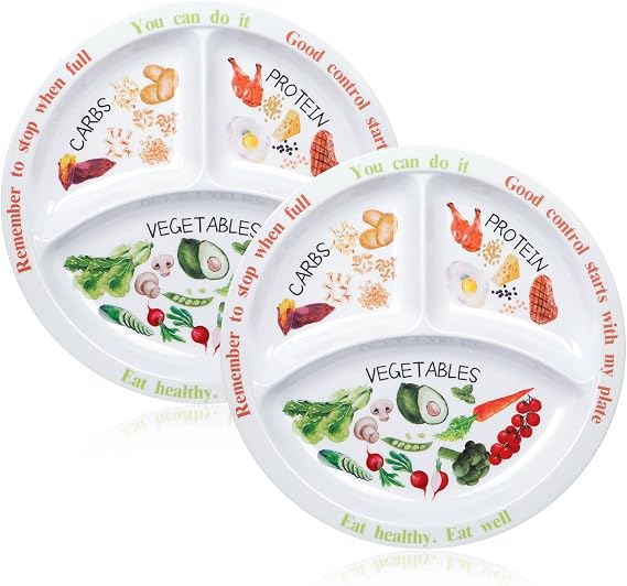 Portion Control Plate for Balanced Eating -Healthy Nutrition Plate for Adults and Teens - Melamine Dividers, Perfect for Balanced Eating and Diet Management (2 Pieces)