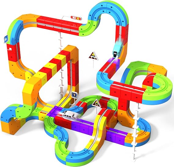 Goody King Electric Train Set for Kids, 3D Stem Electric Train Set with Train and Traffic Signs, 3D Racing Track Sets for Kids, 3+ Years Old Boys & Girls Birthday