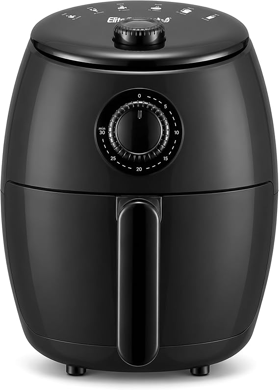 Elite Gourmet EAF0201X Personal Air Fryer, Oil-Less, 1000W, 2.1Qt, Black | Compact Space-Saving Design, Healthy Cooker, Timer & Temperature Controls
