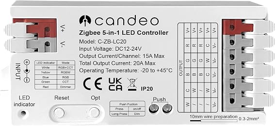 ZigBee LED Strip Controller - Compatible with Home Assistant, Hubitat, Philips Hue and Other zigbee hubs - 5-in-1 for RGBWW, RGBW, RGB, CCT, and Single-Colour LED Strips [Energy Class D]