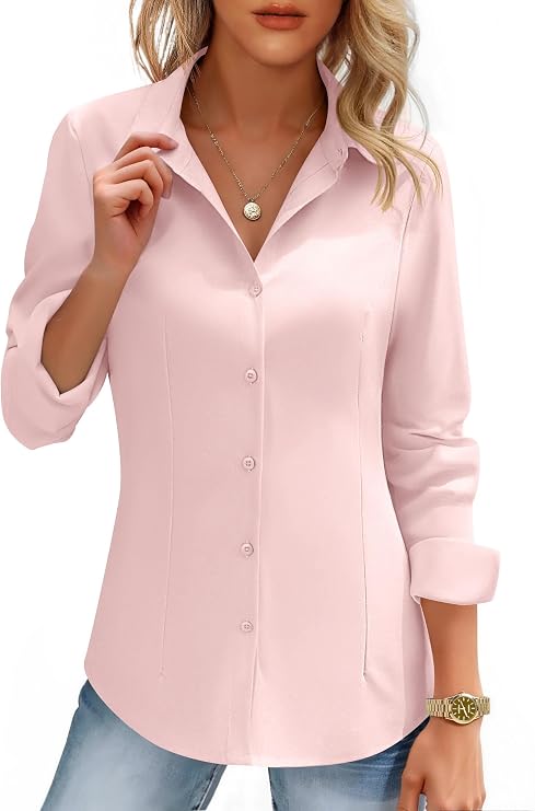 HOTOUCH Womens Button Down Shirts Long Sleeve Dress Shirt Fitted Work Tops | Collared Dressy Casual Business Blouses,Work Office Clothes,Classic Professional Outfits