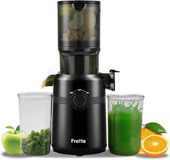 Cold Press Juicer Machines,Fretta Nifty Slow Masticating Juicer Machines with PCTG Material from the USA,Fit Whole Fruits & Vegetables-Easy to Clean,High Juice Yield,BPA Free (Ink-black)
