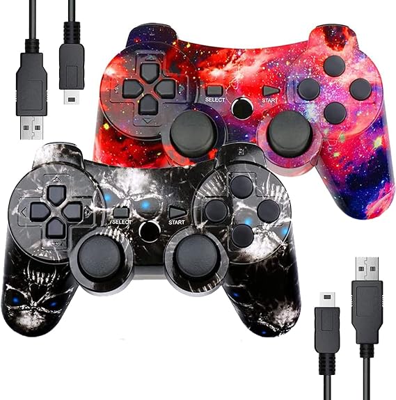 Wireless Controller for PS-3 Motion Sense Double Vibration Upgraded Gaming Remote for Play 3 with Charging Cord (Black and Red)