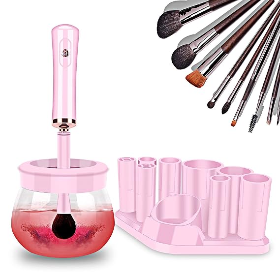 Makeup Brush Cleaner Dryer, Neeyer Super-Fast Electric Brush Cleaner Machine Automatic Brush Cleaner Spinner Pink color...