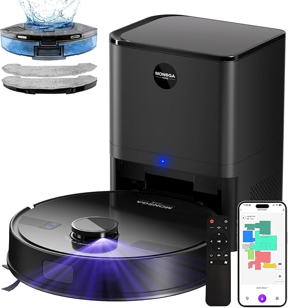 MONSGA Robot Vacuum and Mop Combo (Black)