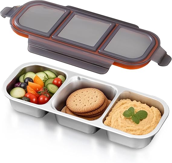 Ugotit Snack Boxes with Compartments, 2 Compartments Snack Containers for Kids And Adults, Leakproof Bento Lunch Boxes, Reusable Divided Food Storage Containers for School Work Travel (Black, 700ml)