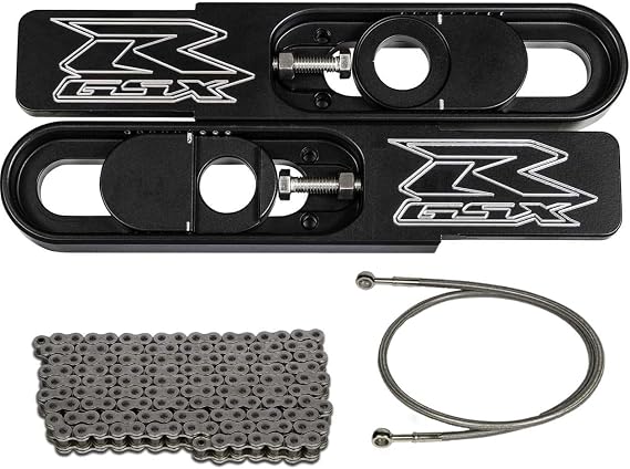 2005 GSXR 600/750 Swingarm Extensions Black Engraved 4.5-9" Stretch with 36" Extended Brake Line and 525 x 150 Link Chain - Made in the USA
