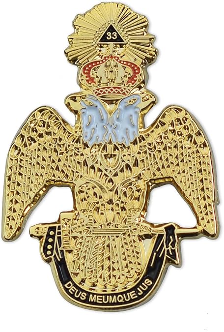 33rd Degree Double Headed Eagle Masonic Lapel Pin - [Gold & White][1 1/4'' Tall]