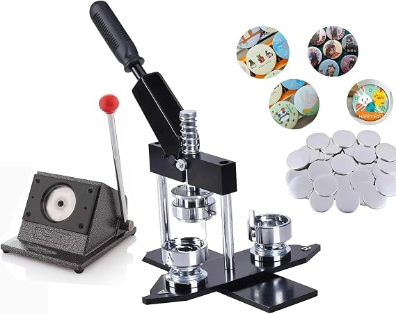 Button Maker Machine, Badge Punch Press Kit with Graphic Punch Die Cutter and 100pcs Components, Badge Maker Machine Used for DIY (44mm)