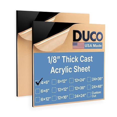 Duco 1/8" Black Cast Acrylic Sheets, 4"x6" Plexiglass Sheets, 2 Pack