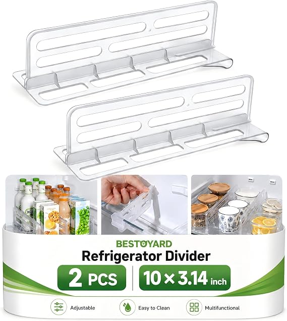 BESTOYARD 2Pcs Refrigerator Divider for Glass Shelves Organization Adjustable Freezer Cupboard Cabinet Drawer Fridge Shelf, Multifunctional Partition, Easy to Clean Grid Separator