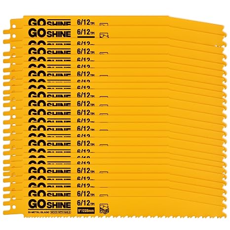 25 Pack 9" 6/12 TPI Bi-Metal Demolition Reciprocating Saw Blades for Wood with Nails, Nail-Embedded Wood, Pallets,PVC,Cuts Thick Metal from 3/16" to 1/2", Compatible with Dewalt Sawzall Blades