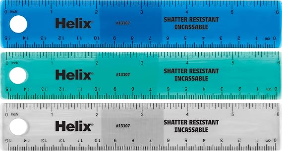 Helix Standard Ruler 6 Inch / 15cm, Assorted Colors (13107)