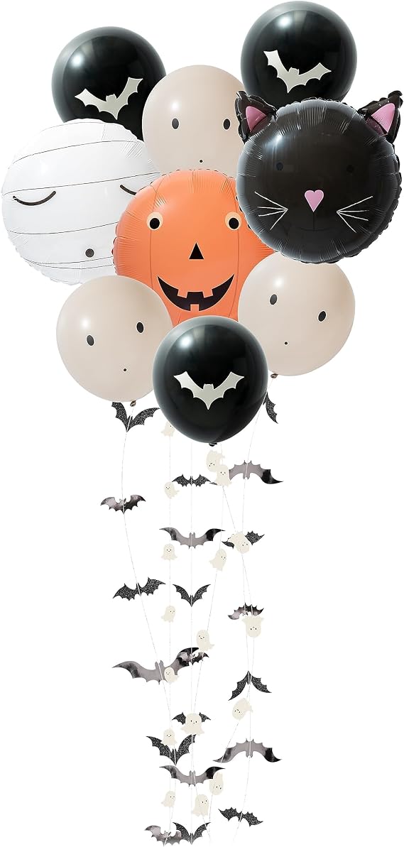 Cheerland Halloween Balloon Garland Kit Ghost Pumpkin Cat Mummy Bat Paper Streamers for Halloween Party Decorations Home Classroom Office Decor Picnic Birthday Baby Shower Trick or Treat Supplies