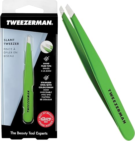 Tweezerman Slant Tweezer, Professional Stainless Steel Precision Tweezers for Facial Hair and Eyebrows, (Pack of 1)