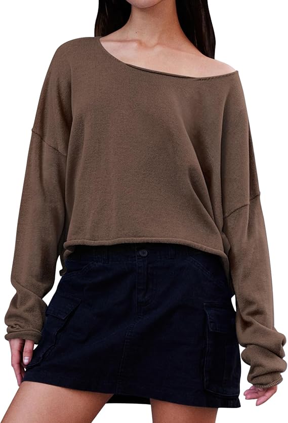 Ugerlov Women's Lightweight Cashmere Fall Sweater Long Sleeve Crewneck Knit Pullover Tops Casual Outfit Fashion 2024, Brown S/M