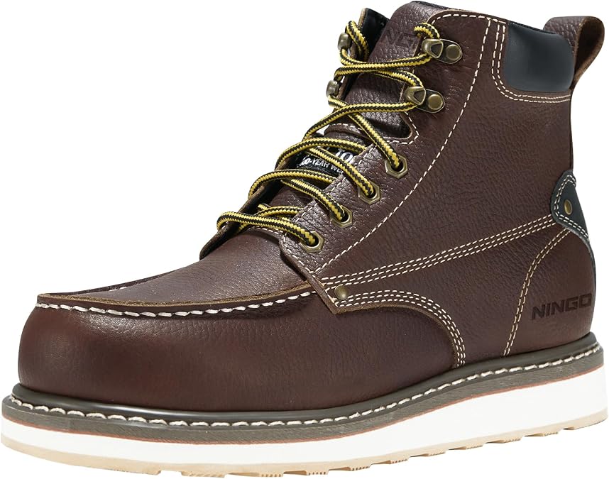 HISEA NINGO Work Boots for Men Steel/Soft Toe Boots,6 Water Resistant Slip Resistant Industrial & Construction Work Shoes, Composite Toe Working Boot