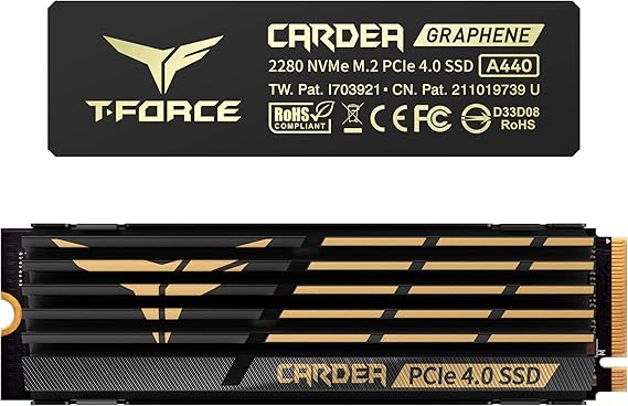 TEAMGROUP T-Force CARDEA A440 Graphene & Aluminum Heatsink 1TB DRAM SLC Cache 3D NAND TLC NVMe Phison E18 PCIe Gen4x4 M.2 2280 Internal SSD Read/Write 7,000/5,500 MB/s TM8FPZ001T0C327
