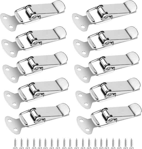 10 Pcs Spring Loaded Toggle Latch Hasps, Tension Clasp | Steel Duck Billed Buckle Latch Catch,56mm Lever Clasp Latches Catch Clamp Clip for Drawer Cabinet Case Toolbox,with 40 Screws