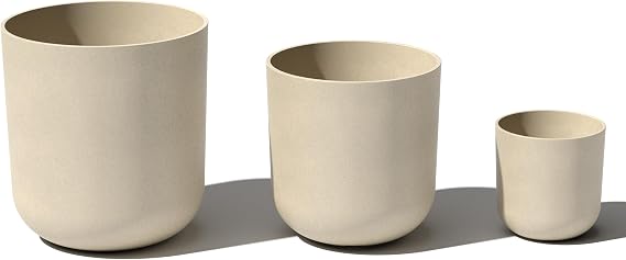 Veradek Mason Series Lima Planter Bundle - Set of 3 Round Planters | Made From a Durable Plastic-Stone Composite With Pre-Drilled Drainage Holes. Modern Porch/Patio Decor