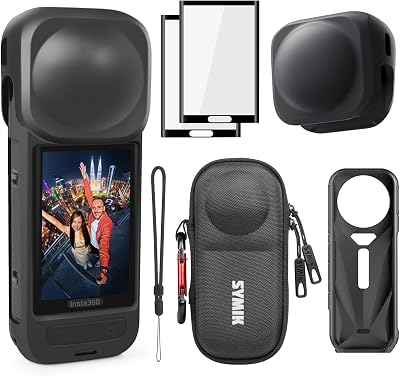 SYMIK Small Carrying Case for Insta360 X5, Bundle with Protective Silicone Lens Cap, Sleeve Case, Screen Protectors for Insta 360 X5, Portable Hard Shell Travel Bag for Insta360 X5 Accessories