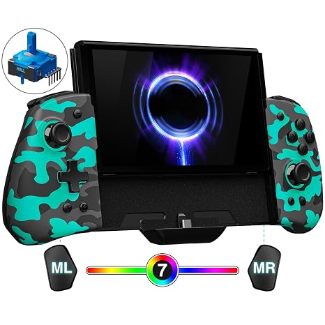 FUNLAB Switch Handheld Controller for Nintendo/OLED Joycons Customizable Switch Controller, Luminous Ergonomic Controls Camo, Switch Joypad Replacement with Adjustable Color, Turbo, Mapping