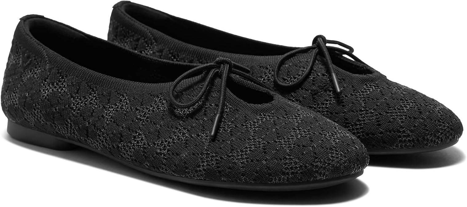 VIVAIA Camora Women's Bow Flats Round Toe Lace up Elegant Ballet Flats Comfortable Soft Knit Washable Shoes