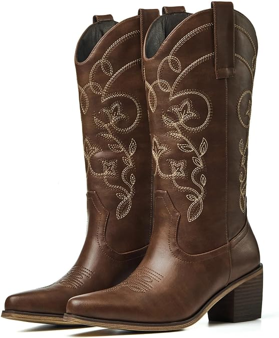 Cowboy Boots for Women, Pointed Toe Chunky Heel