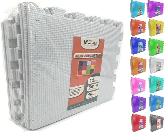 Eva Foam Baby Play Mat – 12Pcs (29x29cm) 8mm Thick Soft White Interlocking Floor Tiles, Waterproof, Non-Slip, Safe & Comfortable Matting for Kids, Child’s play (White, 12 Pack)