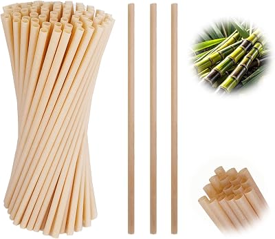 400pcs Sugarcane Straws, 5 Inch Compostable Biodegradable Straws Disposable for Hot Cold Drinks, Coffee, Cocktail, Juice Home Favor, The Beach Party, Natural Brown,Plastic Free Sturdy