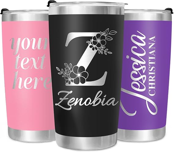 Personalized Tumbler with Text Name, Custom Coffee Travel Tumbler Cup w/Lid - 13 Colors, 12 Designs, 20 Oz, Personalized Gifts for Christmas Birthday for Women Men Friend (20 Engrave)