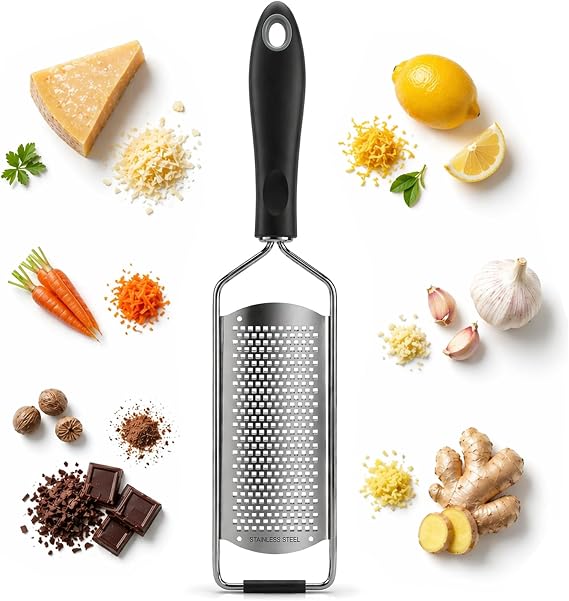 Cheese Grater & Lemon Zester, Stainless Steel Hand Grater for Parmesan, Garlic, Ginger & Chocolate, Fine Grating Kitchen Tool with Non-Slip Handle, Easy to Clean